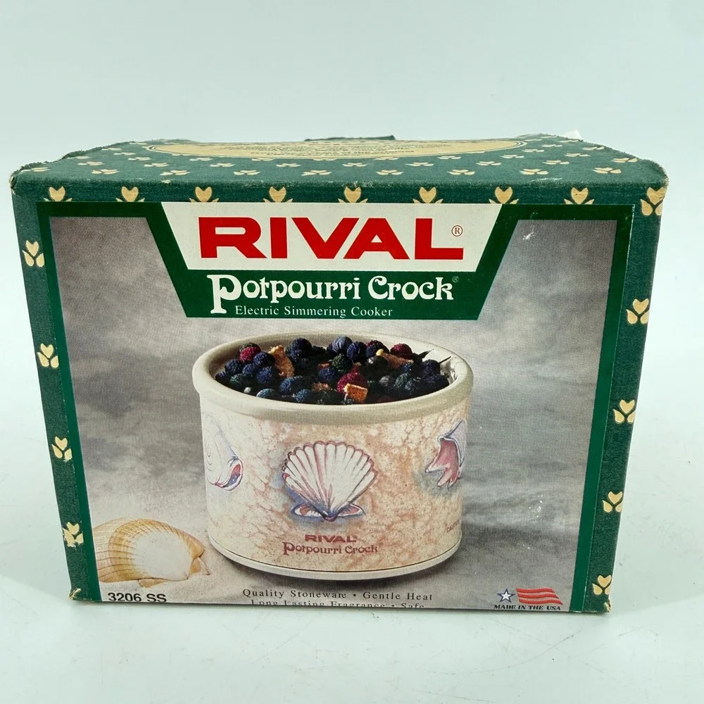 Rival Potpourri Crock Electric Simmering Cooker Beige Seashell Stoneware 3206SS
